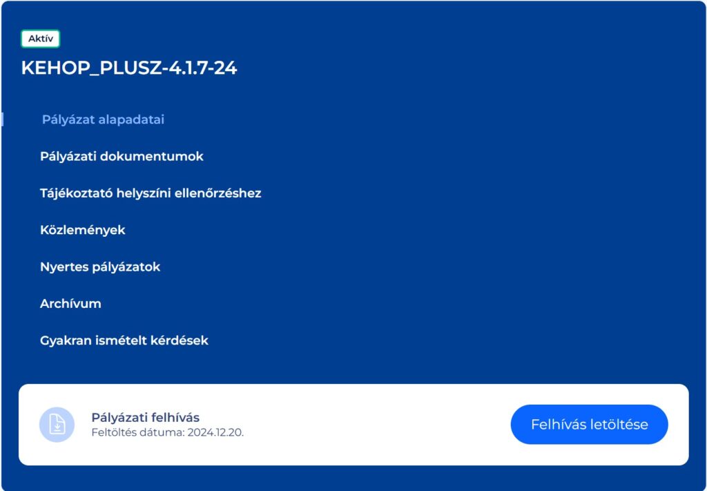 A KEHOP-Plusz-4.1.7-24 hivatalos oldala
